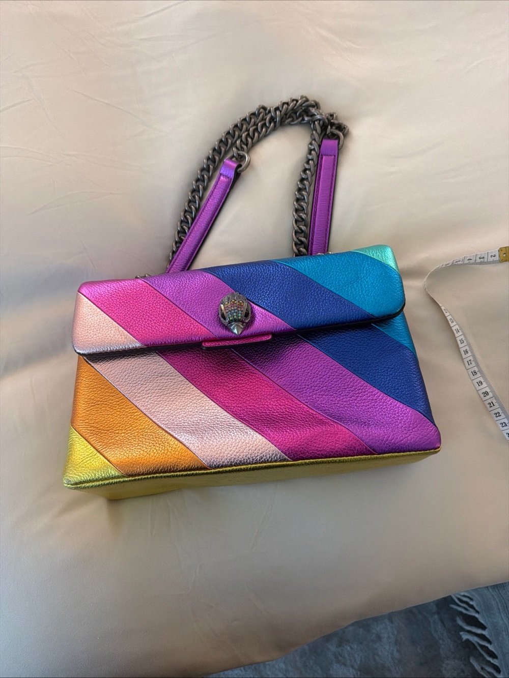 Kurt Geiger Rainbow Diagonal Stripe Leather Shoulder Bag - Picture 8 of 9